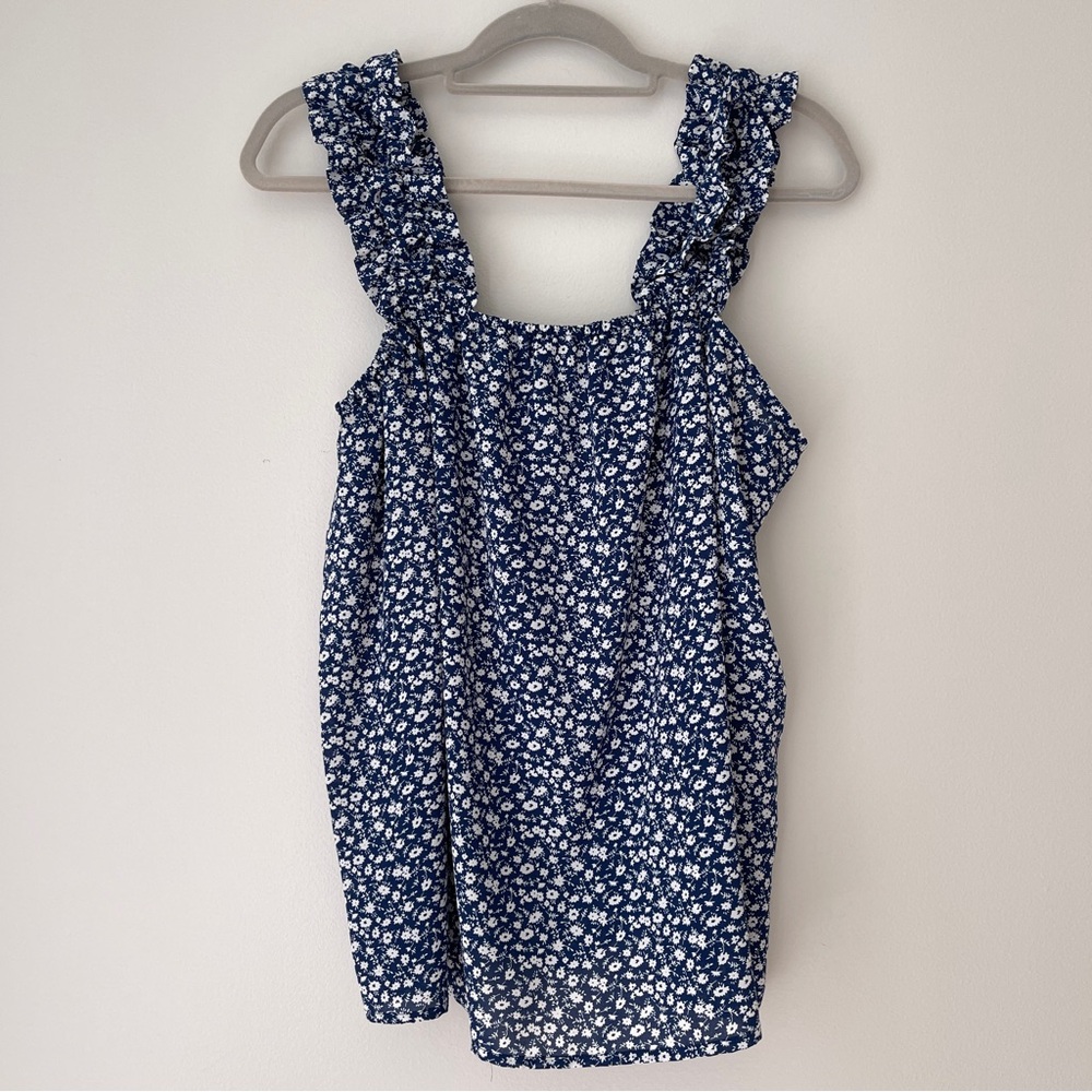 PrettyGarden Blue Floral‎ Blouse Sz L